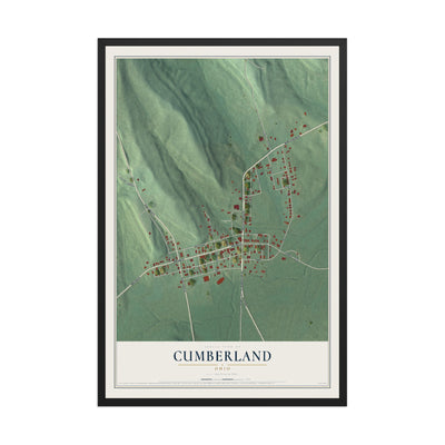 Map of Cumberland, Ohio, 12 x 18 inch print in a black wood frame