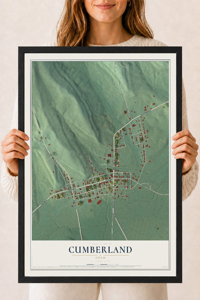 Map of Cumberland, Ohio, 18 x 24 inch print in a black wood frame