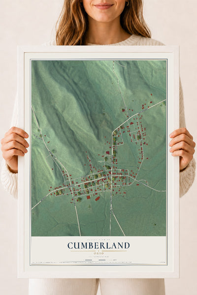 Map of Cumberland, Ohio, 18 x 24 inch print in a white wood frame
