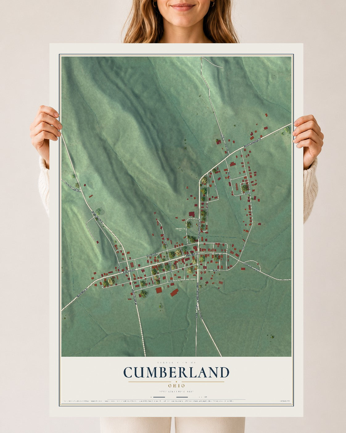 Map of Cumberland, Ohio, 24 x 36 inch unframed archival matte print