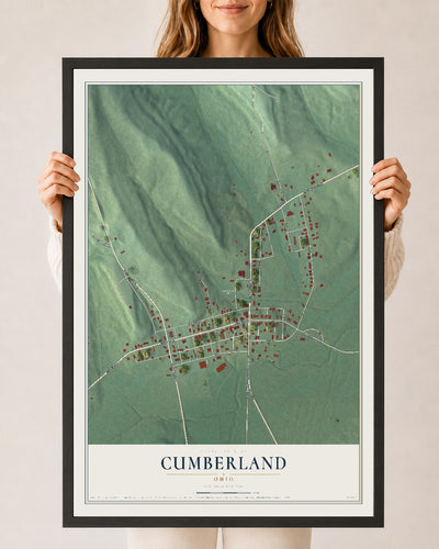 Map of Cumberland, Ohio, 24 x 36 inch print in a black wood frame