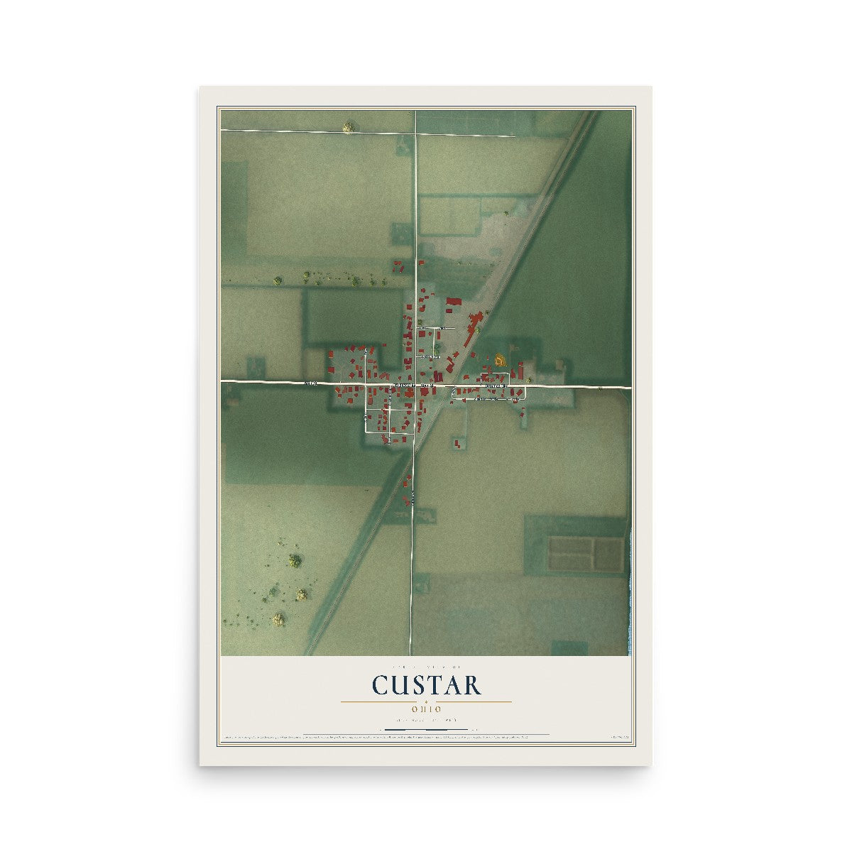 Map of Custar, Ohio, 12 x 18 inch unframed archival matte print