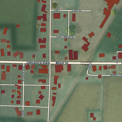 Close-up of the map of Custar, Ohio print showing street and building detail