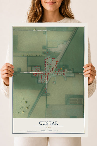 Map of Custar, Ohio, 18 x 24 inch unframed archival matte print