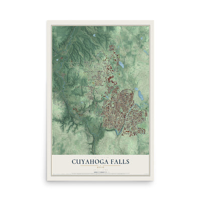Map of Cuyahoga Falls, Ohio, 12 x 18 inch unframed archival matte print