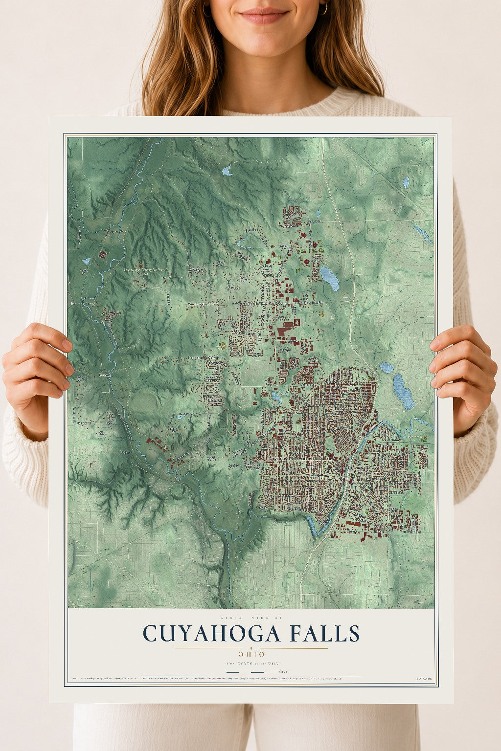 Map of Cuyahoga Falls, Ohio, 18 x 24 inch unframed archival matte print