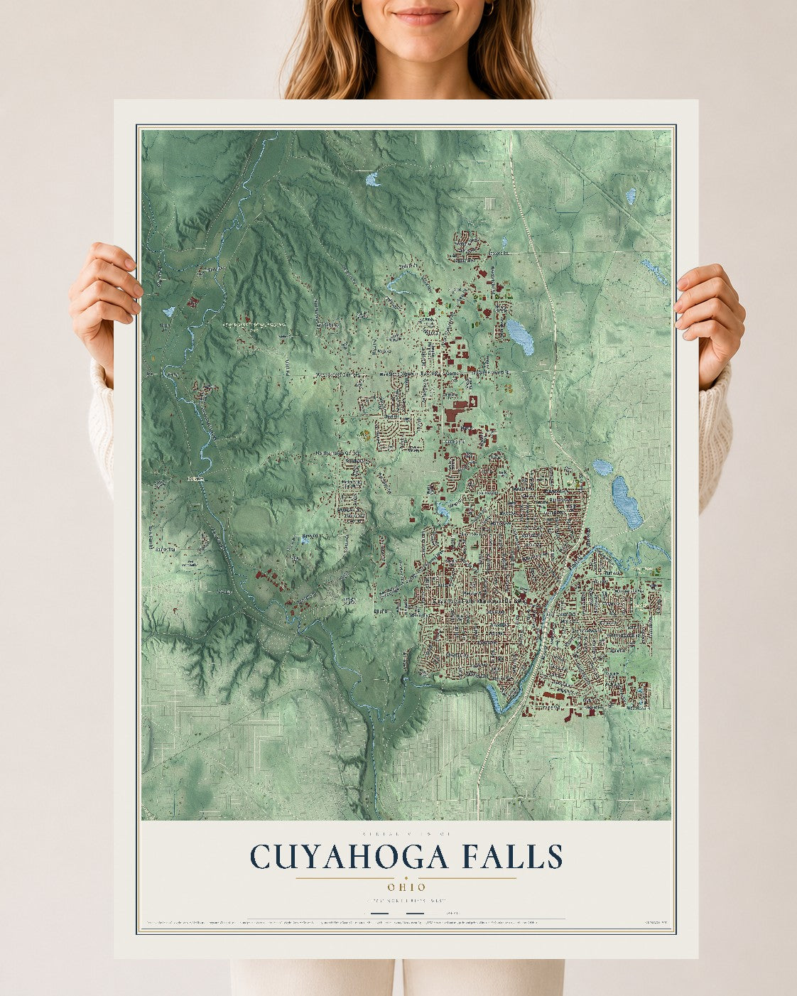 Map of Cuyahoga Falls, Ohio, 24 x 36 inch unframed archival matte print