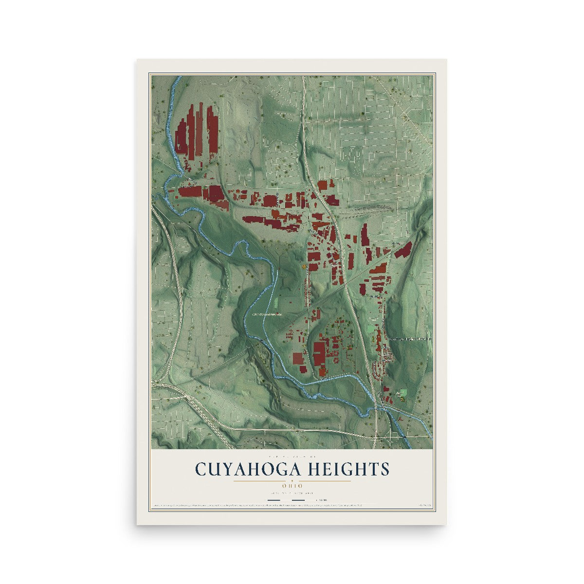 Map of Cuyahoga Heights, Ohio, 12 x 18 inch unframed archival matte print