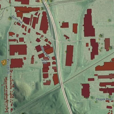 Close-up of the map of Cuyahoga Heights, Ohio print showing street and building detail