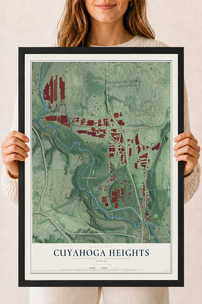 Map of Cuyahoga Heights, Ohio, 18 x 24 inch print in a black wood frame