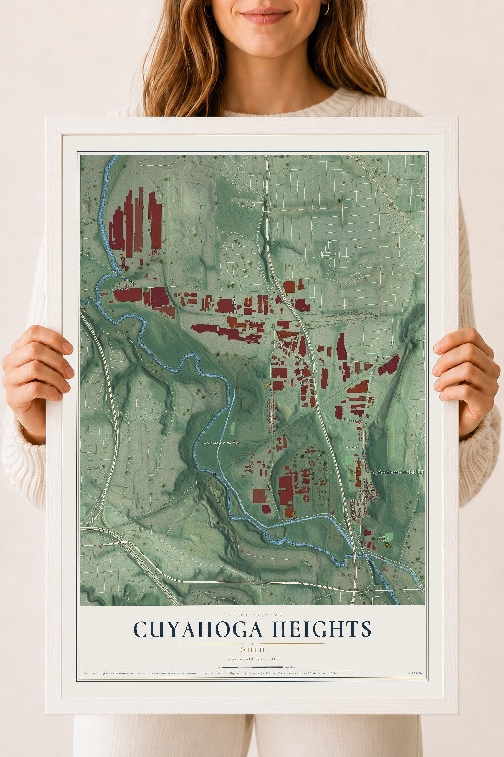 Map of Cuyahoga Heights, Ohio, 18 x 24 inch print in a white wood frame