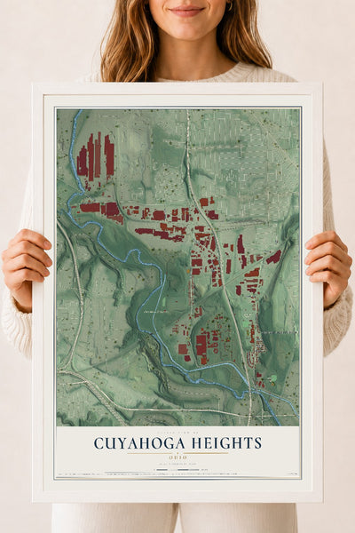 Map of Cuyahoga Heights, Ohio, 18 x 24 inch print in a white wood frame