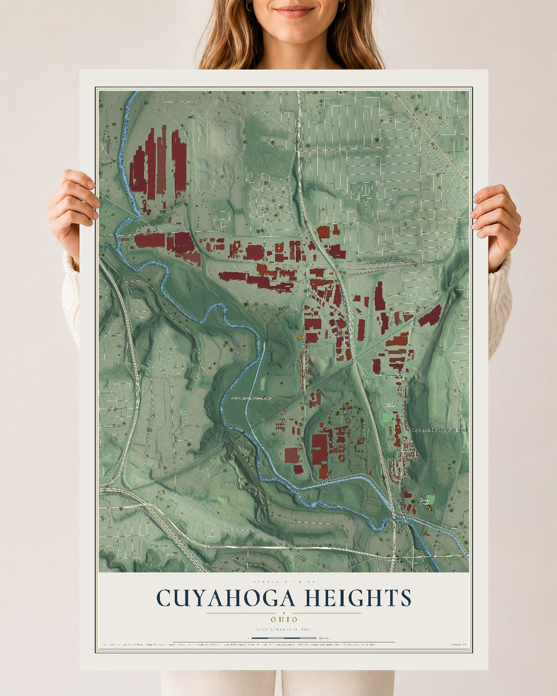 Map of Cuyahoga Heights, Ohio, 24 x 36 inch unframed archival matte print