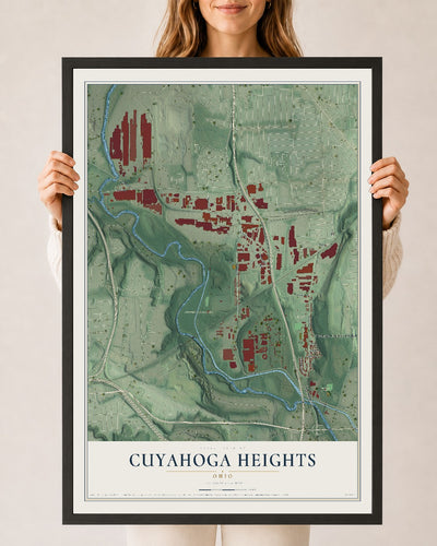 Map of Cuyahoga Heights, Ohio, 24 x 36 inch print in a black wood frame