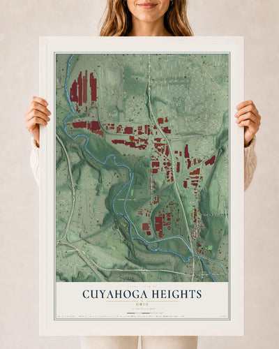 Map of Cuyahoga Heights, Ohio, 24 x 36 inch print in a white wood frame