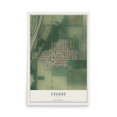 Map of Cygnet, Ohio, 12 x 18 inch unframed archival matte print