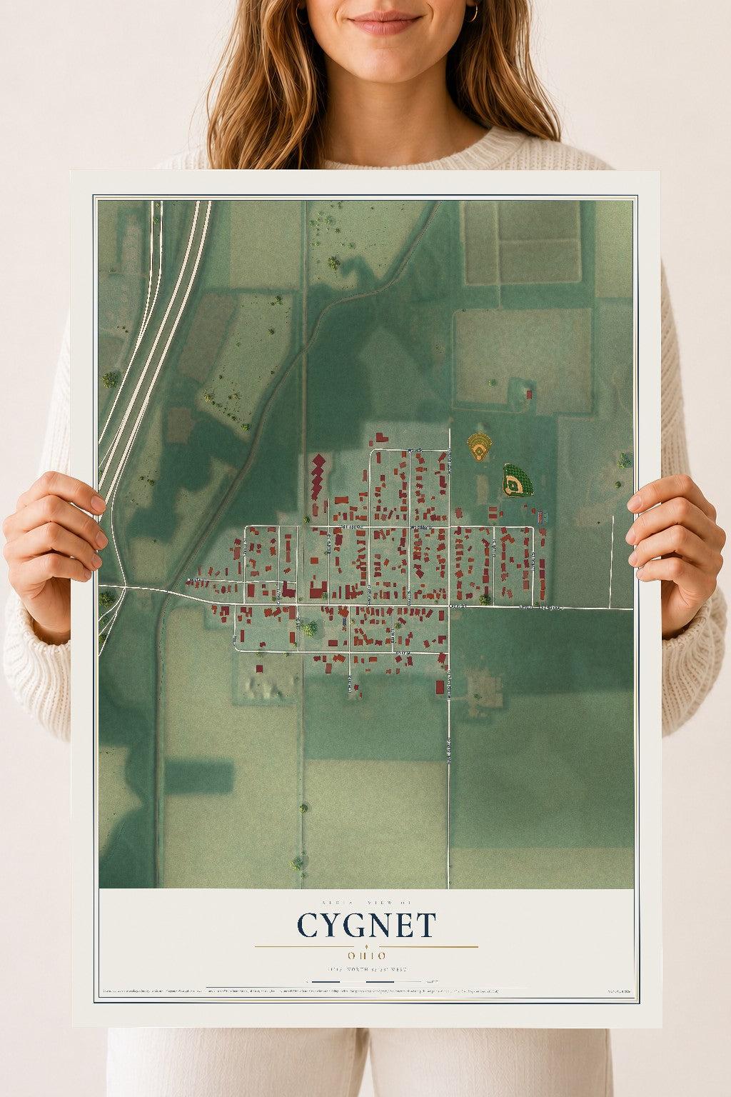 Map of Cygnet, Ohio, 18 x 24 inch unframed archival matte print