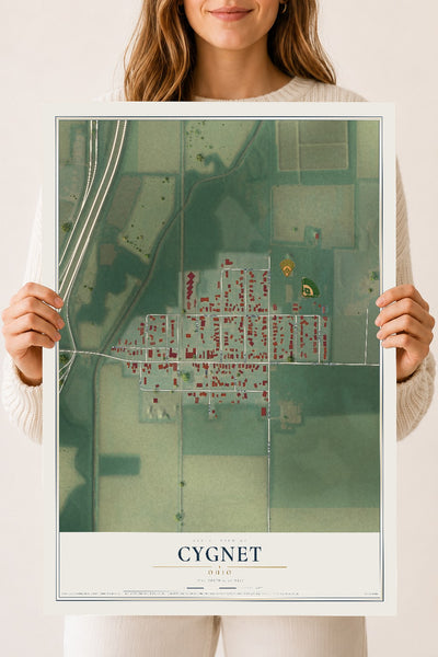 Map of Cygnet, Ohio, 18 x 24 inch unframed archival matte print