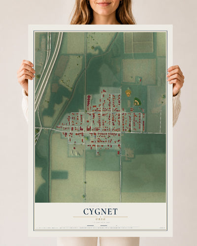 Map of Cygnet, Ohio, 24 x 36 inch unframed archival matte print