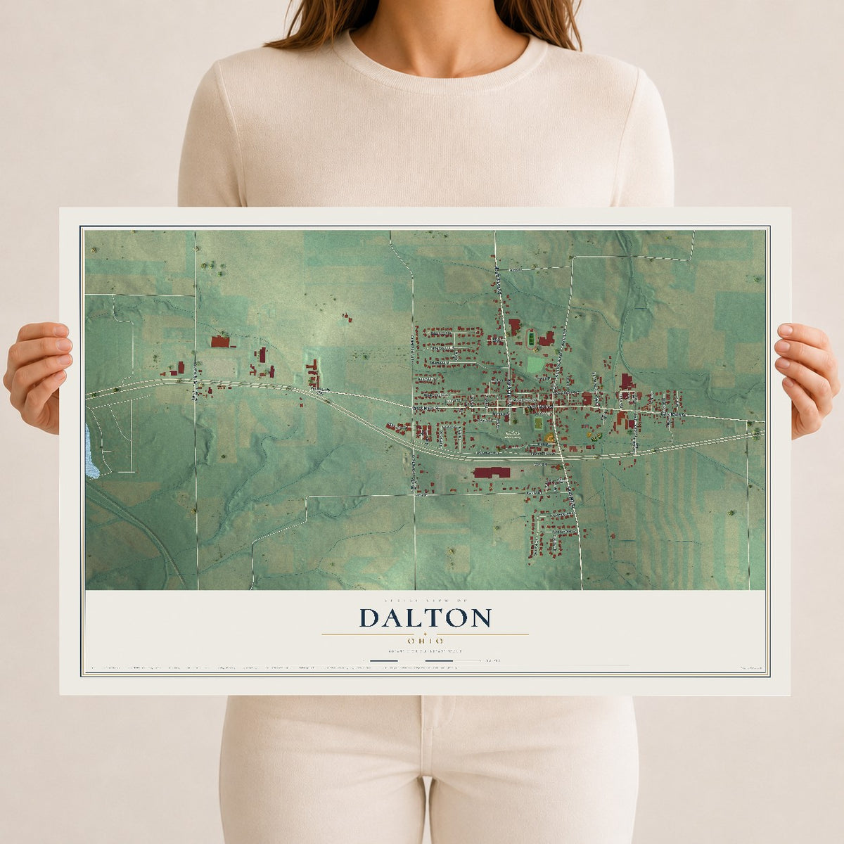 Map of Dalton, Ohio, 12 x 18 inch unframed archival matte print