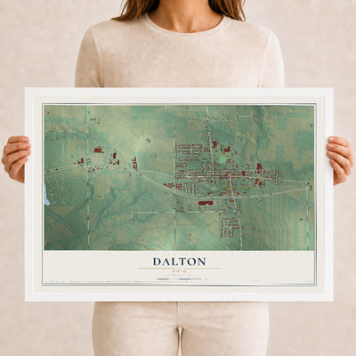 Map of Dalton, Ohio, 12 x 18 inch print in a white wood frame