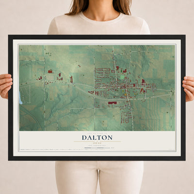 Map of Dalton, Ohio, 18 x 24 inch print in a black wood frame