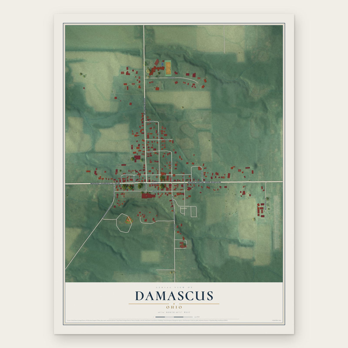 Damascus, Ohio map print, the full design