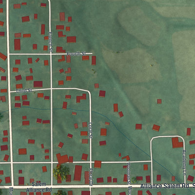 Close-up of the map of Damascus, Ohio print showing street and building detail