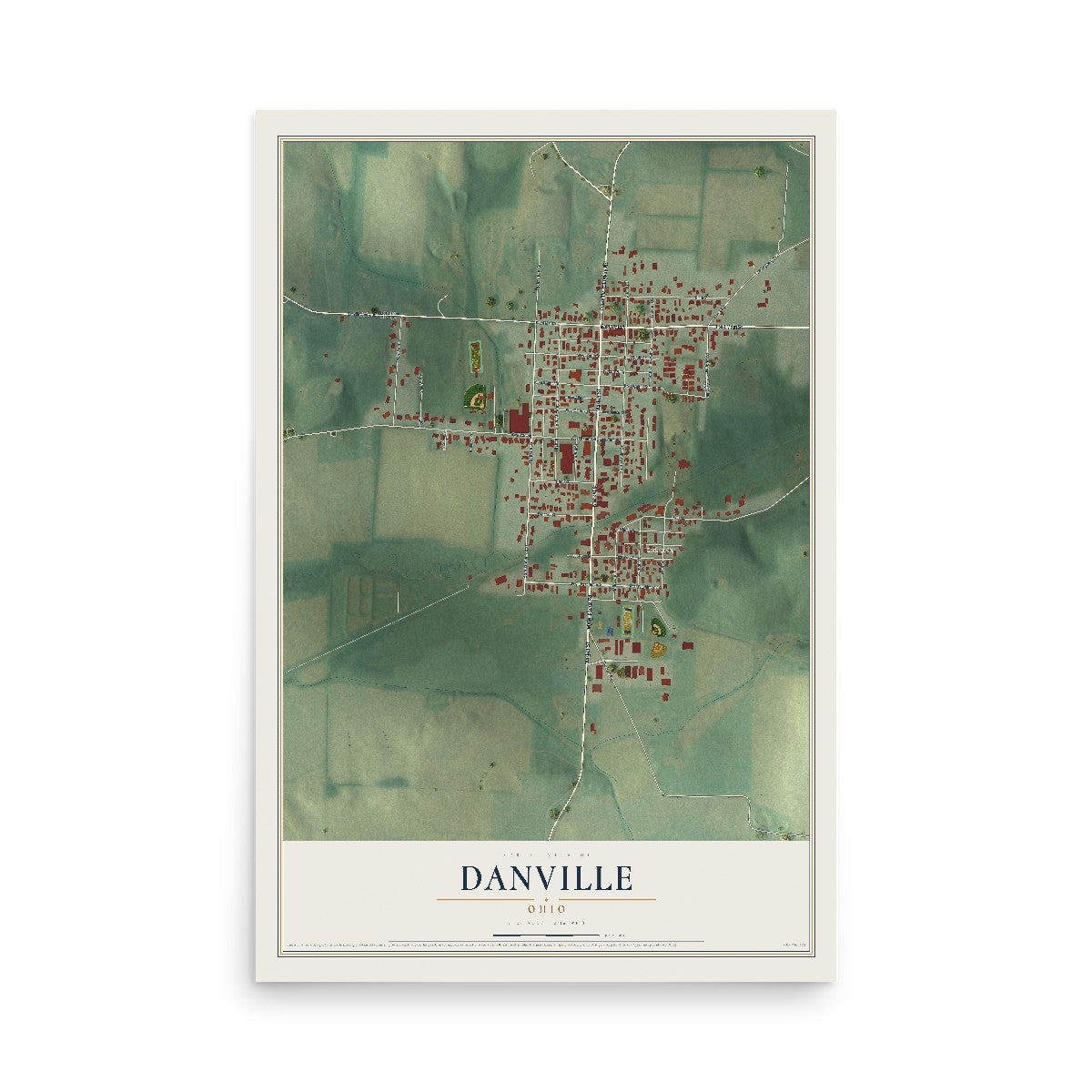 Map of Danville, Ohio, 12 x 18 inch unframed archival matte print