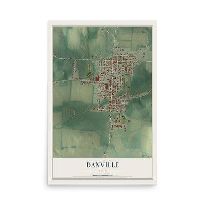Map of Danville, Ohio, 12 x 18 inch unframed archival matte print