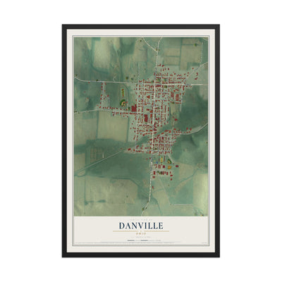Map of Danville, Ohio, 12 x 18 inch print in a black wood frame