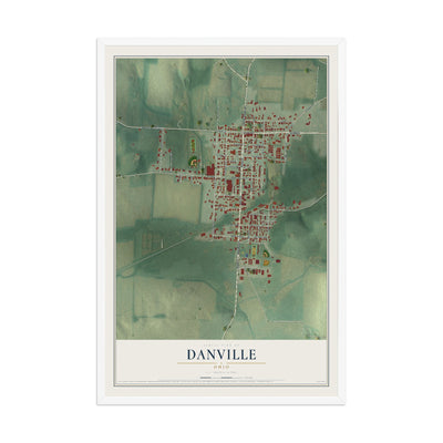 Map of Danville, Ohio, 12 x 18 inch print in a white wood frame