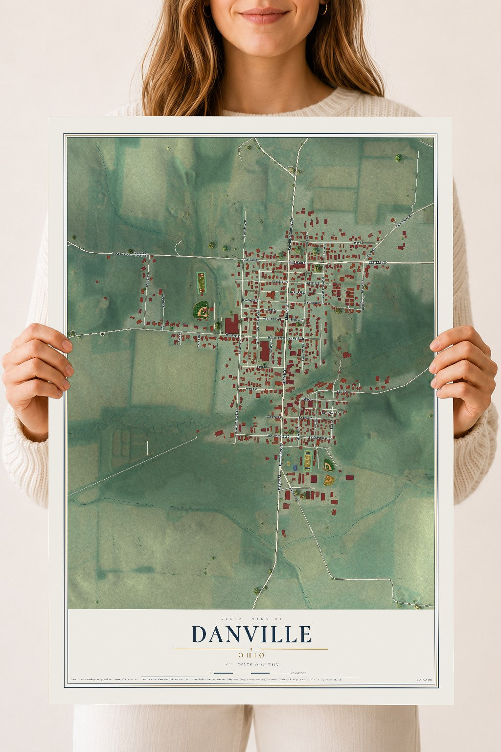 Map of Danville, Ohio, 18 x 24 inch unframed archival matte print