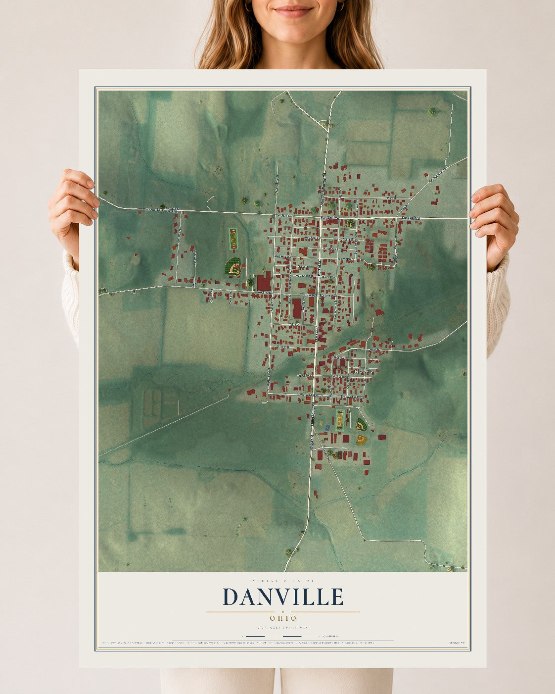 Map of Danville, Ohio, 24 x 36 inch unframed archival matte print