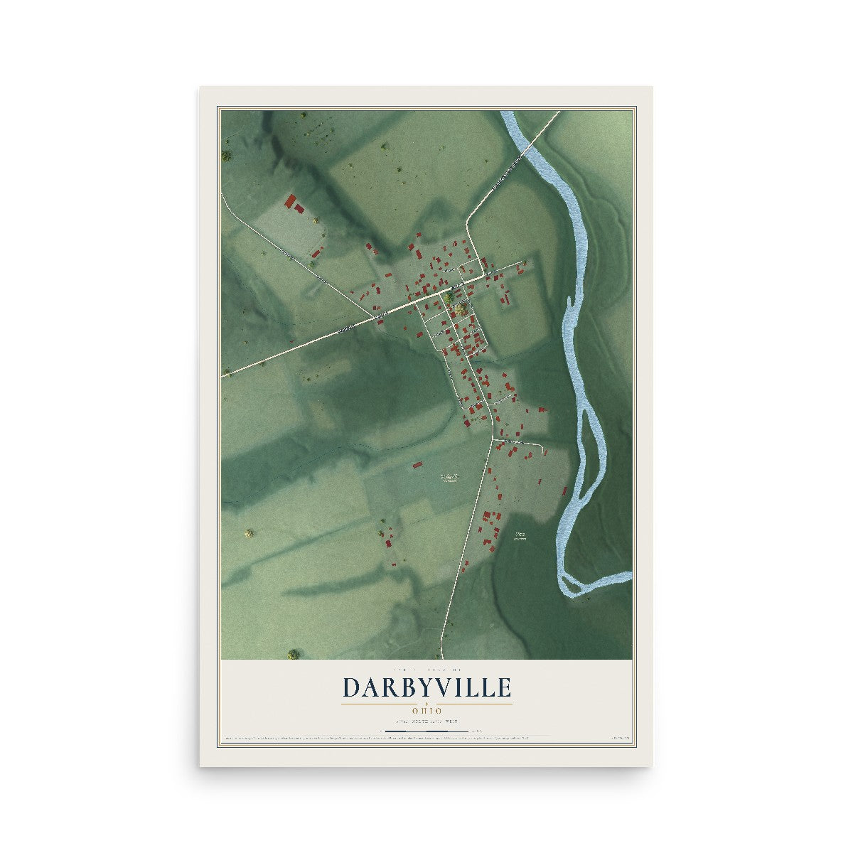 Map of Darbyville, Ohio, 12 x 18 inch unframed archival matte print