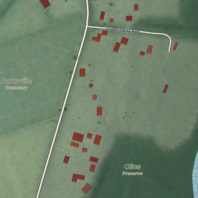 Second close-up of the map of Darbyville, Ohio print showing more streets and buildings