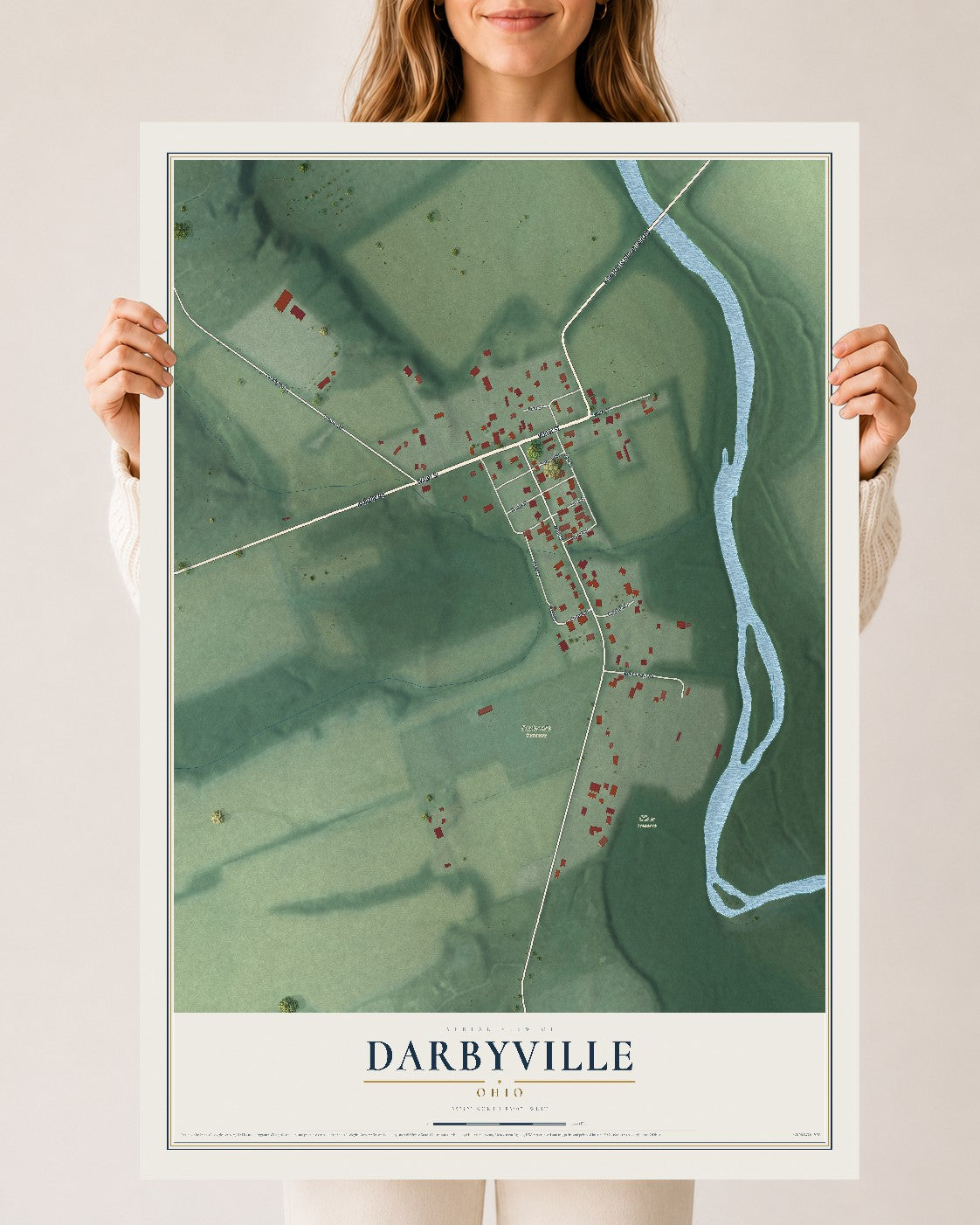 Map of Darbyville, Ohio, 24 x 36 inch unframed archival matte print