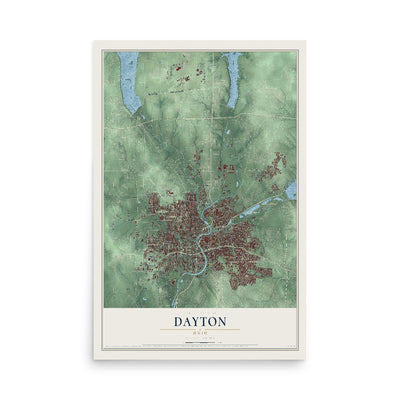 Map of Dayton, Ohio, 12 x 18 inch unframed archival matte print