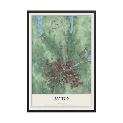 Map of Dayton, Ohio, 12 x 18 inch print in a black wood frame