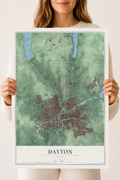 Map of Dayton, Ohio, 18 x 24 inch unframed archival matte print