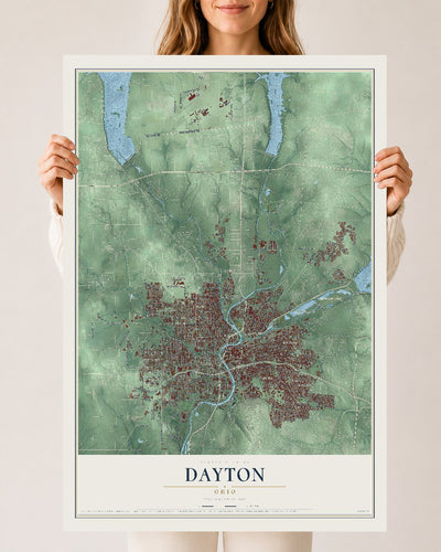 Map of Dayton, Ohio, 24 x 36 inch unframed archival matte print