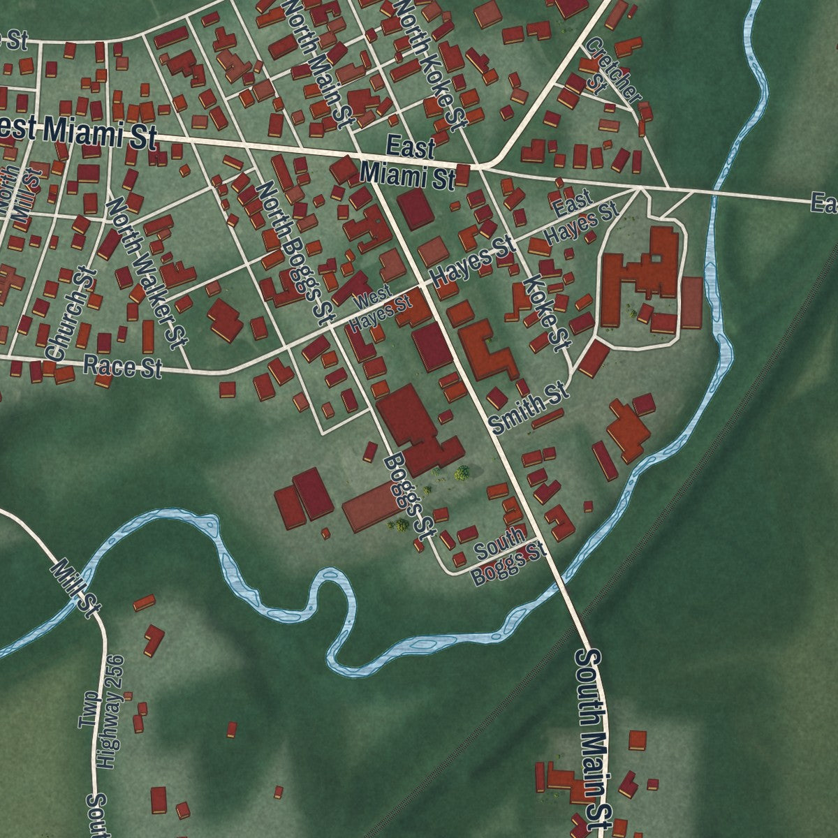 Close-up of the map of De Graff, Ohio print showing street and building detail
