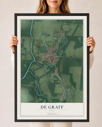 Map of De Graff, Ohio, 24 x 36 inch print in a black wood frame