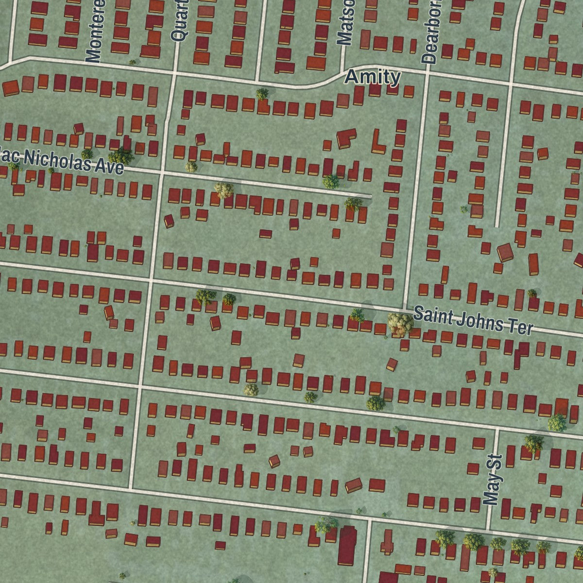 Close-up of the map of Deer Park, Ohio print showing street and building detail