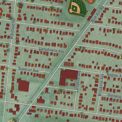 Second close-up of the map of Deer Park, Ohio print showing more streets and buildings
