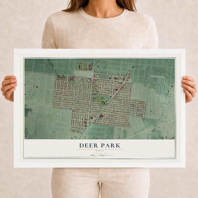 Map of Deer Park, Ohio, 12 x 18 inch print in a white wood frame