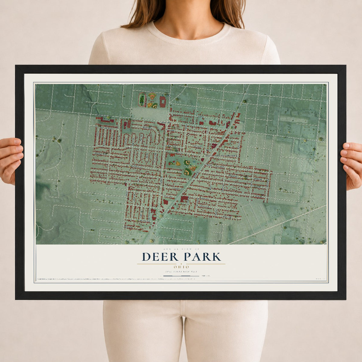 Map of Deer Park, Ohio, 18 x 24 inch print in a black wood frame