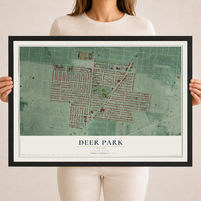 Map of Deer Park, Ohio, 18 x 24 inch print in a black wood frame
