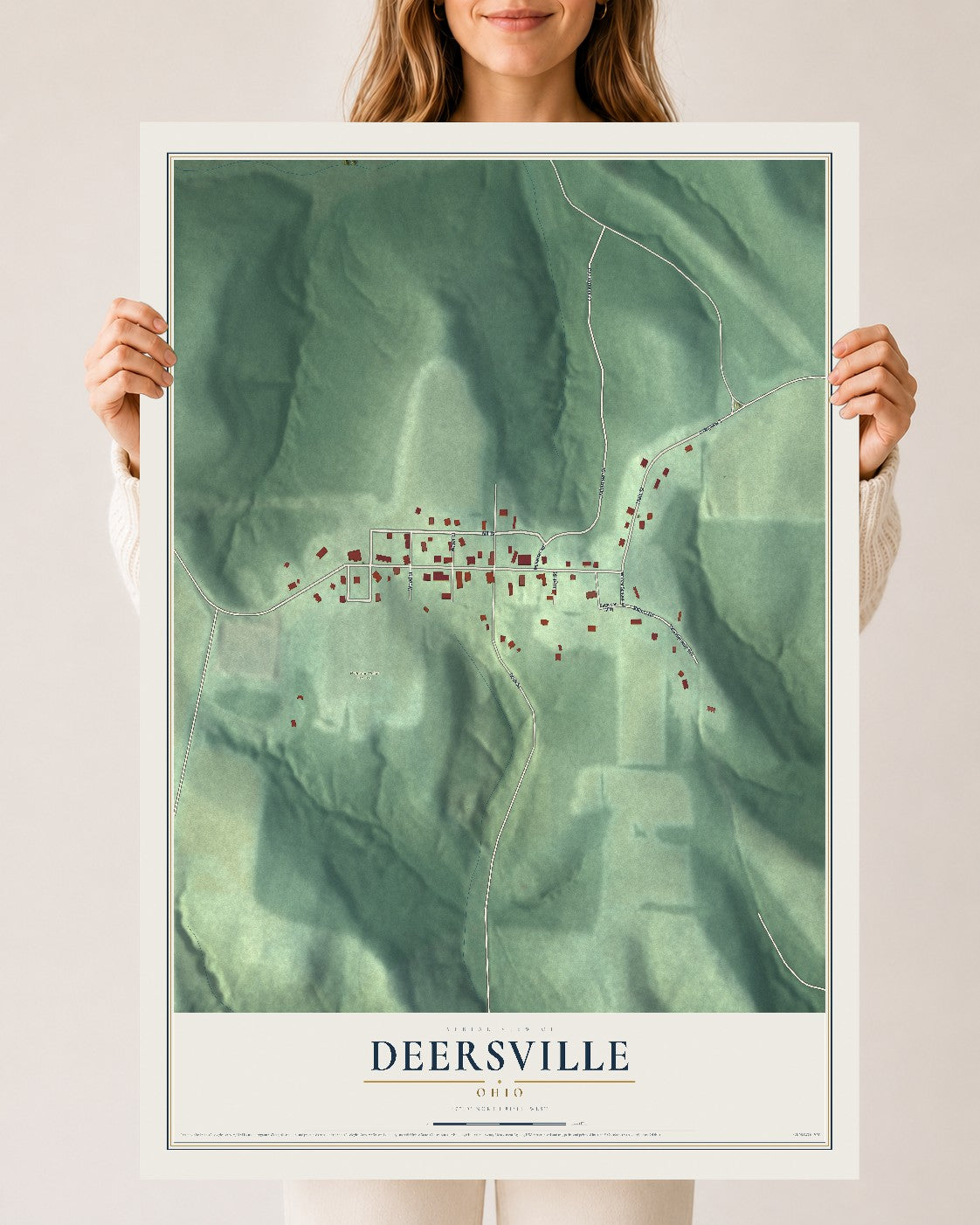Map of Deersville, Ohio, 24 x 36 inch unframed archival matte print