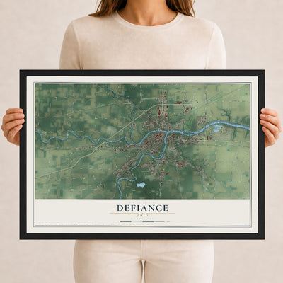 Map of Defiance, Ohio, 12 x 18 inch print in a black wood frame